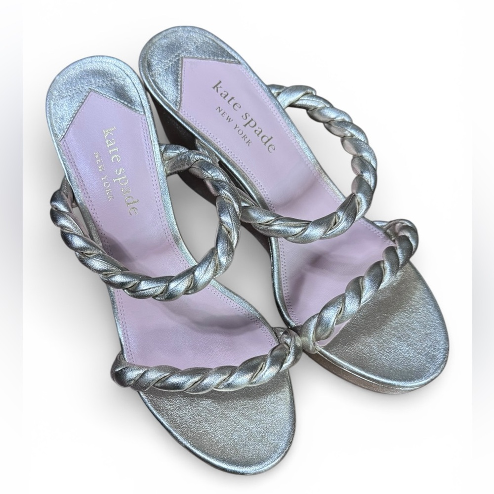 Kate Spade Nina Metallic Leather Slip On Wedge Platform Sandals Gold Size 9 - Picture 2 of 8